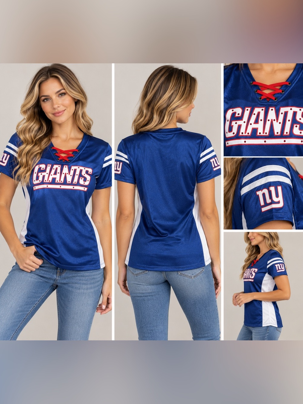 Team Apparel women' Blue Giants Lace-Up Jersey Top